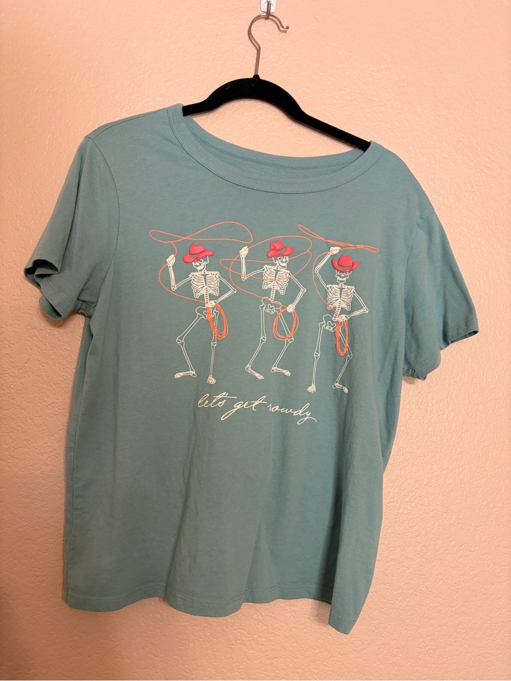 'Let's Get Rowdy' Skeleton Graphic Tee - Teal